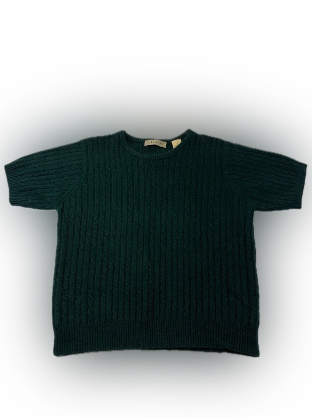 Vintage Chaus Emerald Green Cable Knit Short Sleeve Sweater Angora L
